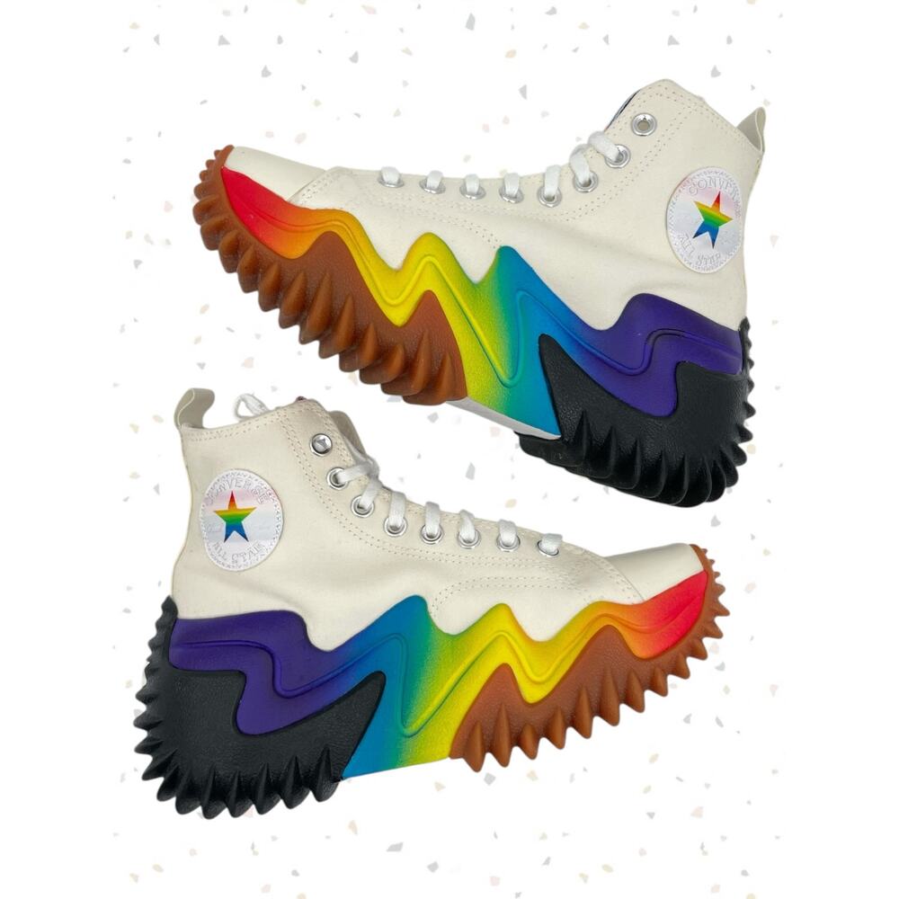 Converse Run Star Motion Hi Platform White Rainbow Pride Sneakers Shoes US 7